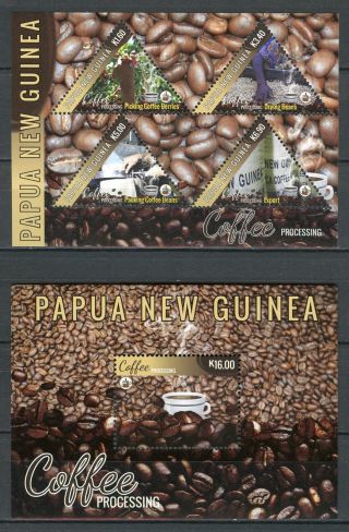 Papua Guinea Png 2018 Mnh Coffee Processing Beans 5v On 2 M/s Nature Stamps