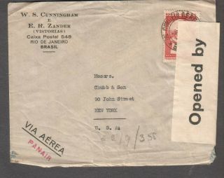 Brazil 1941 Wwii Opened By Examiner 82/47 Censor Cover Cunningham Rio To Ny