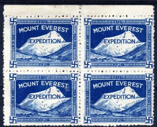 India Nepal Sikkim Tibet 1924 Mount Everest Mallory Expedition Label Block Of 4