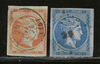 Greece 19th Century.  19 & 20.  1862/64.  Scv $71.  50
