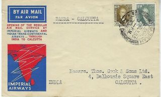 Iraq 1933 1st Flight Imperial Airways Cover Basra To Calcutta