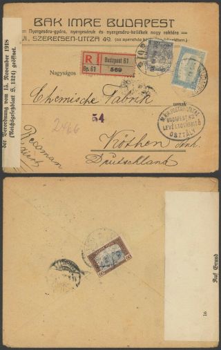 Hungary 1920 - Registered Cover Budapest To Germany 30240/40