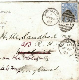 Gb Gibraltar Cover Glos Cotswolds Woolwich Moreton - In - Marsh 1883 Ea52