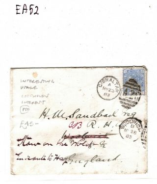 GB GIBRALTAR Cover Glos Cotswolds Woolwich Moreton - in - Marsh 1883 EA52 3