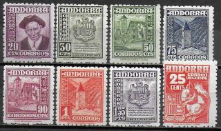 Spanish Andorra Stamps 1948 Mi 44 - 51 Mlh Vf
