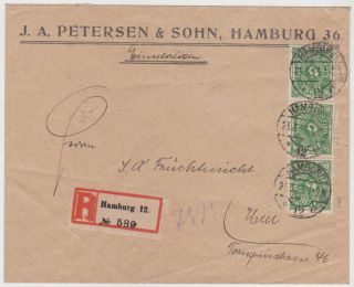 Germ.  Dr 1923 (23.  3. ) Local Infl.  Cov.  Hamburg 2 Nd.  Rate Mi 232 (vert.  Strip Of 3) Corr.