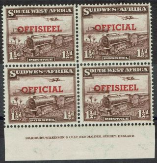 South West Africa 1951 Official Train 11/2d Transposed Mnh Imprint Block