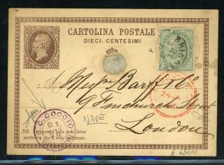 Italy Postal History Lot 923 1876 Uprated Pc Brindisi - London Rrr $$$$$