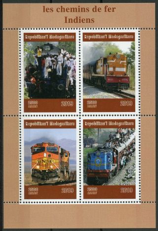Madagascar 2019 Mnh Indian Railways Railroads 4v M/s Trains Rail Stamps