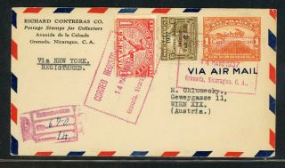 Nicaragua Postal History: Lot 157 1937 Reg Air Granada - Vienna $$$