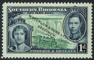 Southern Rhodesia 1937 Kgvi Coronation 1d Waterlow Specimen Mnh