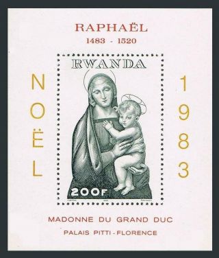 Rwanda 1166,  Mnh.  Michel Bl.  101.  Christmas 1983.  The Granduca Madonna,  By Raphael.