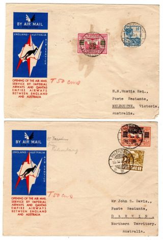 1934 Netherlands Indies To Australia Imperial Airways First Flight Covers X 2.