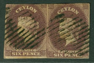 Sg 6a Ceylon 1857.  6d Brown,  Horizontal Pair.  Fine,  Good Margins.