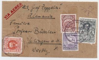 1932 Bolivia To Germany Zeppelin Cover,  Franking / Color Cancels