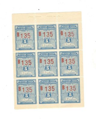 Us Telegraph Stamp Sheet Of 9,  Scott 16t112,  Mnh,  Og