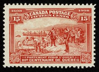 Canada Stamp Scott 102 15c Quebec Tercentenary Issue 1908 H Og