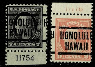 Scott 507,  509 Sgls With Plt Honolulu Hi Precancels - (ge36)