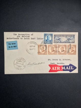 Us Usa First Flight Cover Ny To Jask Persia Via Amsterdam Netherlands 1930 Klm