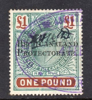 1913 Bechuanaland Bft:26 £1 Green & Brown.  A Very Fine Scarce Revenue.