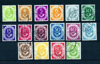 Germany 670 - 685 (ge371) Comp 1951 - 1952 Numeral & Post Horn,  U,  Fvf,  Cv$40.  90