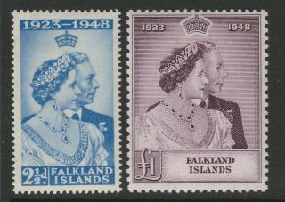 Falkland Islands 1948 George Vi Royal Silver Wedding Sg 166 - 167.