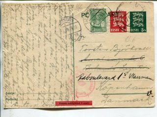 Estonia 5,  5s Postal Card With Russia 20kop To Denmark 17.  3.  1941,  Censor