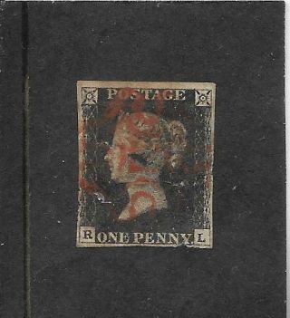 Gb.  1840 1d.  Black.  4 Margins,  With Multiple Faults.  Plate 5.  Sg.  2.  (740)