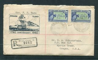 Pitcairn Island 195o Registered 6d Rate Commercial Cover To Usa With Letter.