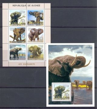 Africa Rep Guinee Elephants 2 Dif Blocks Mnh Vf @10