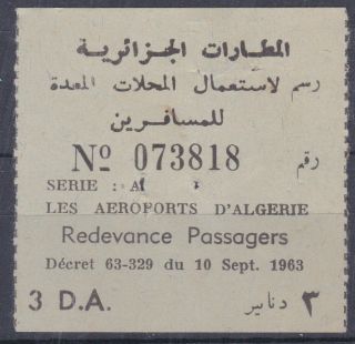 Algeria France 1979 Airport Fee 3 D.  A Departure Fee Fiscal Revenue Stamp