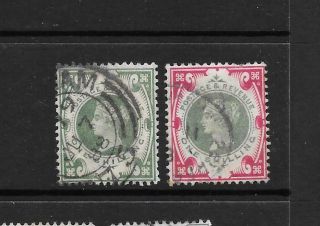 1887 Queen Victoria Sg211 1s.  Green & Sg214 1s.  Green & Red Great Britain