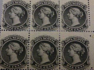 Block Of 6 Nova Scotia One Cent Stamps Gum Present