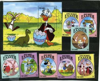 Gambia 1994 Walt Disney " Easter " Set Of 8 Stamps & S/s Mnh