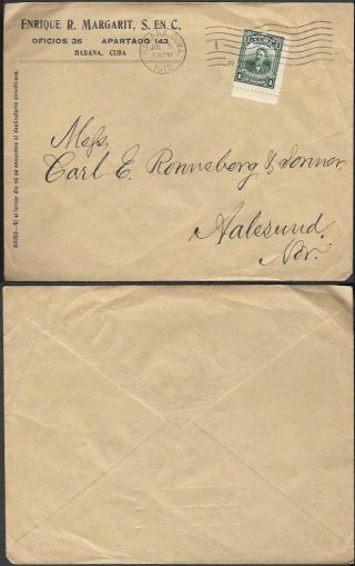 Norway Aalesund Incoming Cover 1912 From Caribbean Island 09
