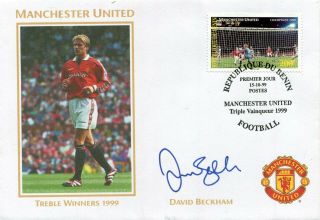1999 - Benin - Illustrated Fdc Signed David Beckham For Manchester United Treble