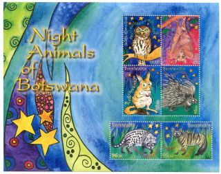 Botswana Stamp 2010 Night Animals Owl/bird/bat/cat Fauna S/s Sheet