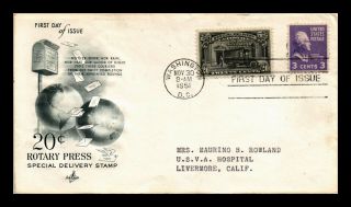 Dr Jim Stamps Us 20c Rotary Press Special Delivery Fdc Dual Franked Cover