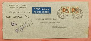 1941 Switzerland League Of Nations Overprints Geneva Registered Airmail To Usa