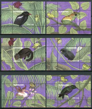 Suriname 2018 Mnh Nature Birds Owls Flowers Butterflies 12x 1v S/s Stamps