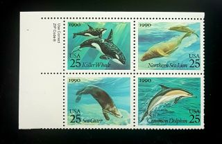 1990 Zip Block 2511a Mnh Us Stamps,  Sea Creatures Orca Dolphin Otter