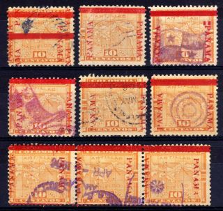Panama 1903 - 4 Opts In Carmine 10c Selection,  Some Varieties,  12 Stamps