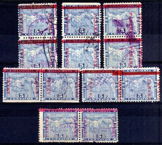 Panama 1903 - 4 Opts In Carmine 5c Pairs Selection,  Some Varieties,  12 Stamps