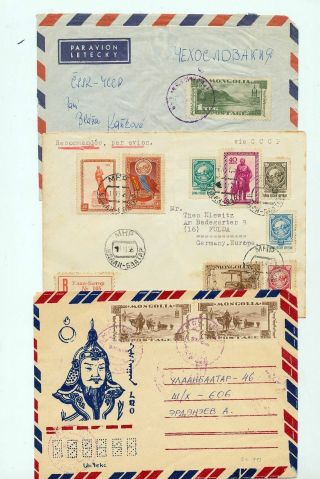 Mongolia 1950s Covers Airmail Wildlife X 7 (mt 745