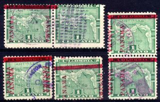 Panama 1903 - 4 Opts In Carmine 1c Selection,  Some Varieties,  6 Stamps