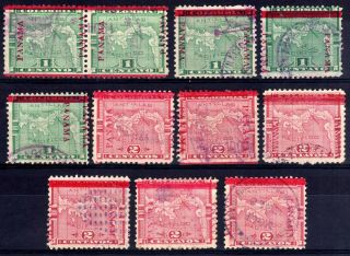 Panama 1903 - 4 Opts In Carmine Selection,  Some Varieties,  11 Stamps