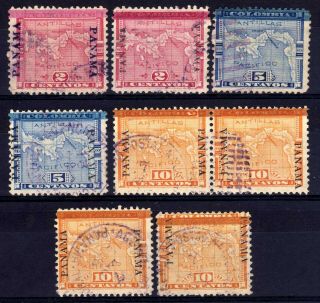 Panama 1903 - 4 Up/down Opts In Black Selection,  Some Varieties,  8 Stamps