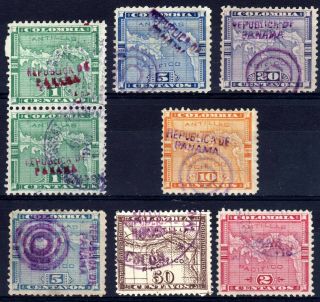Panama 1903 - 4 Republica Opts Selection,  Some Varieties,  8 Stamps