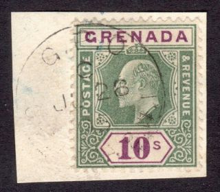 Grenada 1902 Kevii 10s Wmk Crown Ca Vfu On Piece,  Sg 66 Cat £300