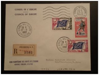 Council Of Europe Official Stamps Court Of Human Rights Registered Cover 1962